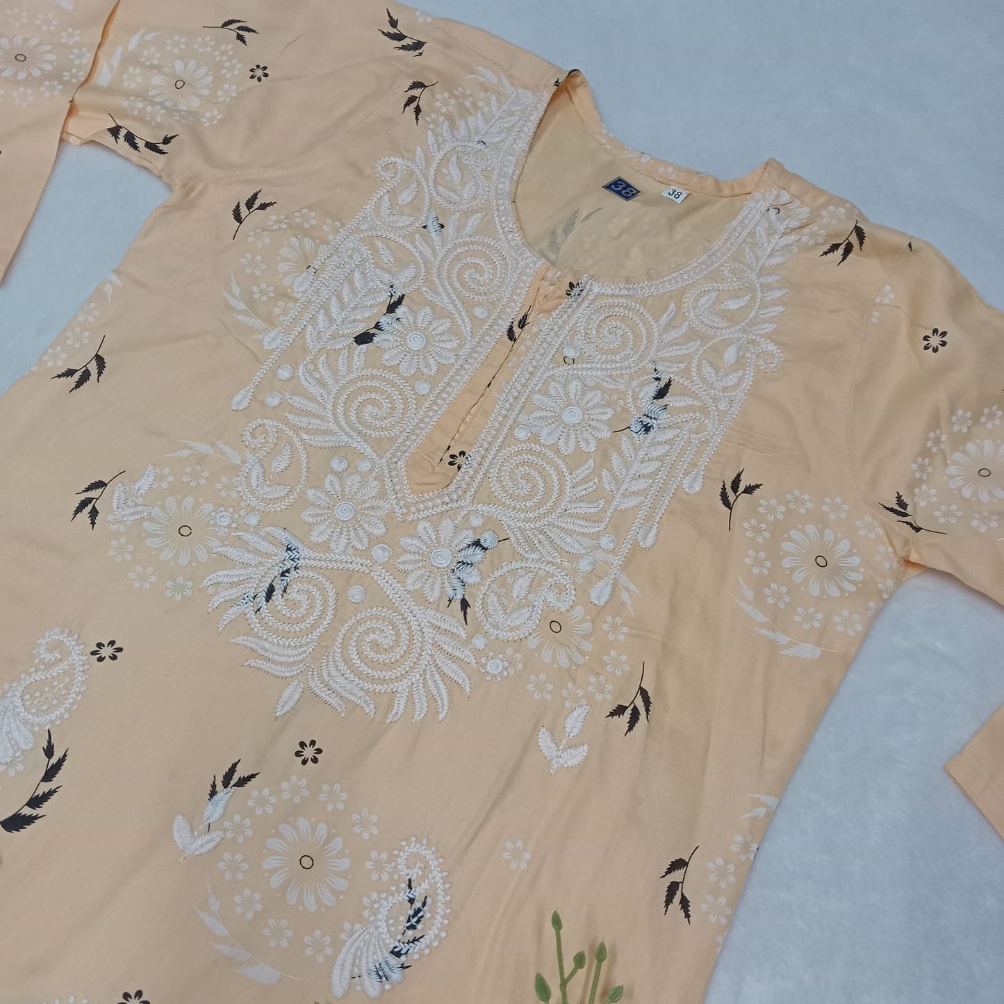 Rayon Chikankari Machine Work Kurti-Cream Colour - Chikankaar