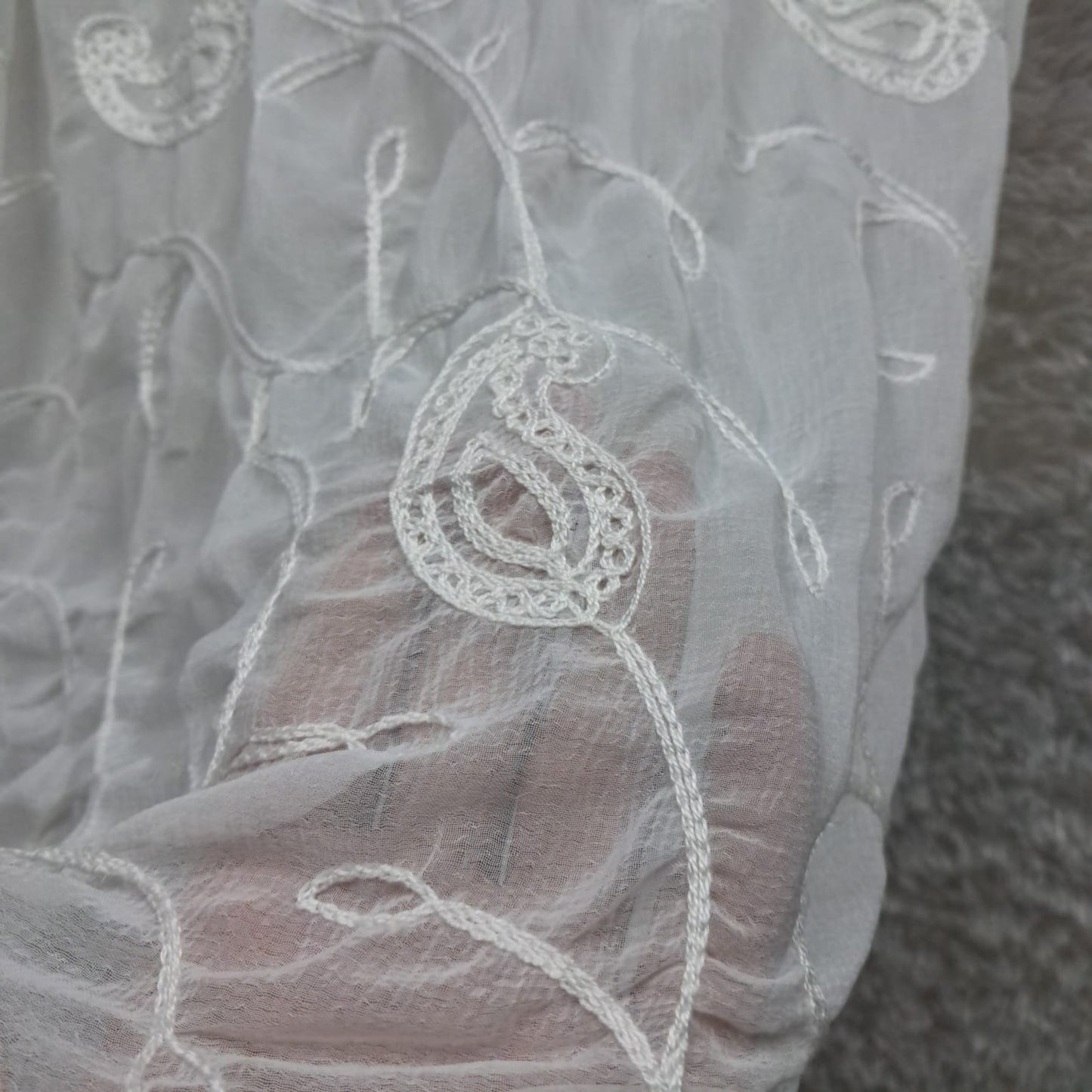 Chiffon Chikankari Dupatta With Qureshia Lace - White Color - Chikankaar