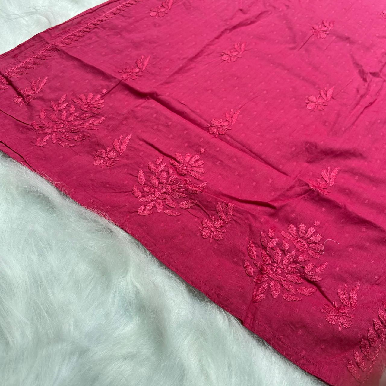 Adaah Ombre Shaded Dobby Cotton Chikankari Kurti - Gazri colour - Chikankaar