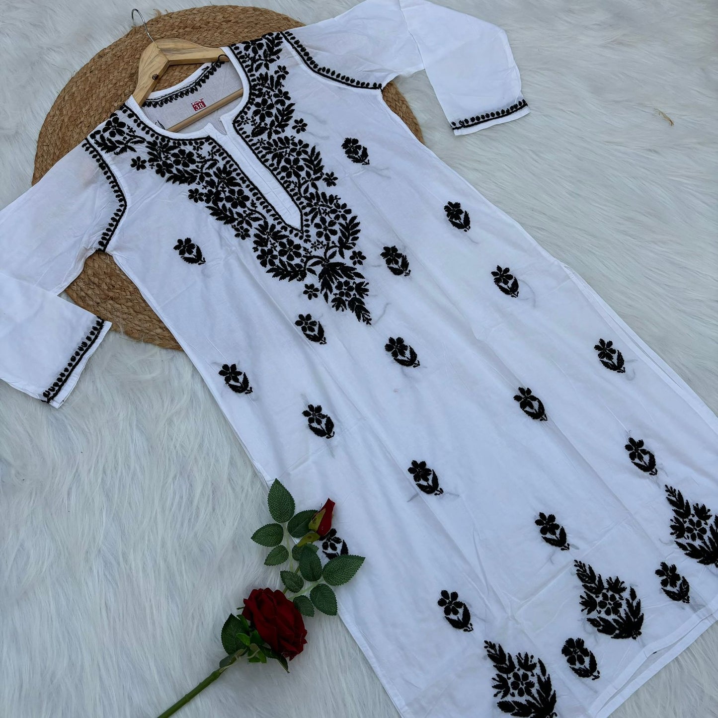 Shraddha Kapoor inspired Pure Cotton Chikankari Kurti - White Black Color - Chikankaar