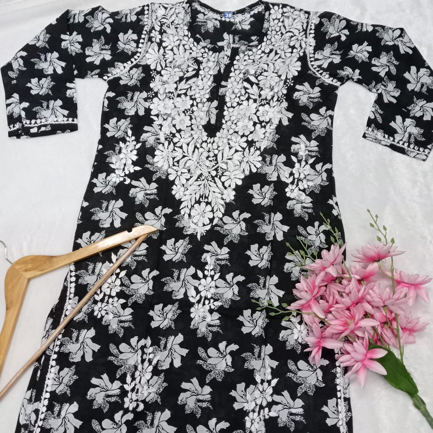 Suhana Khan Inspired Pure Mulmul Chikankari Kurti- Black Colour - Chikankaar