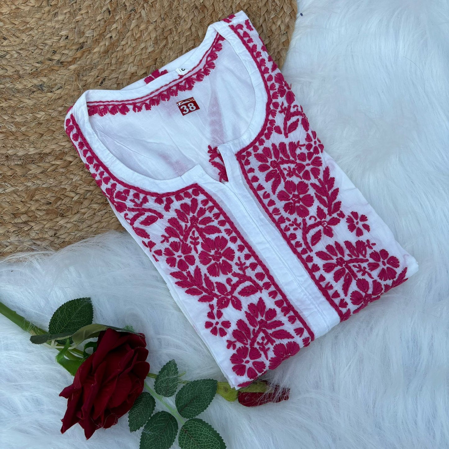 Shraddha Kapoor inspired Pure Cotton Chikankari Kurti - Rani Colour - Chikankaar