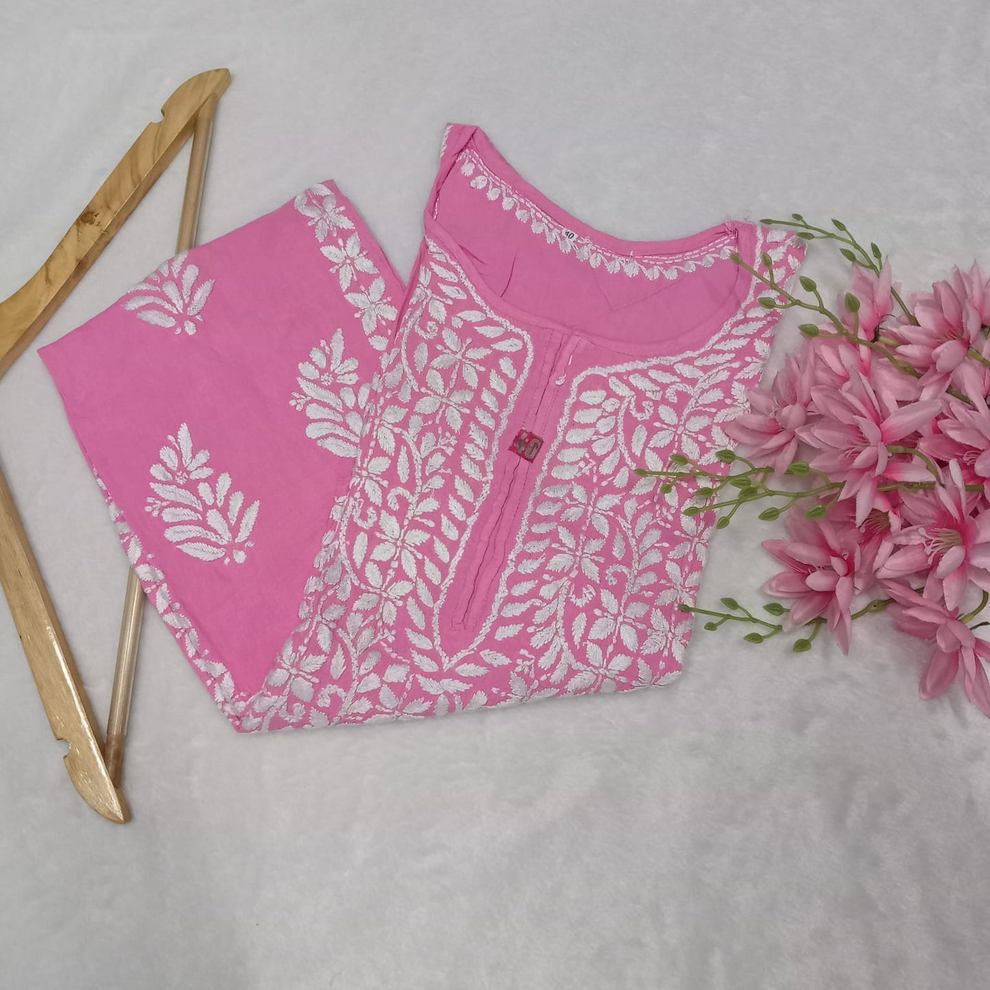 Soft Rayon Heavy Chikankari Panel Work Kurti -Pink Colour - Chikankaar