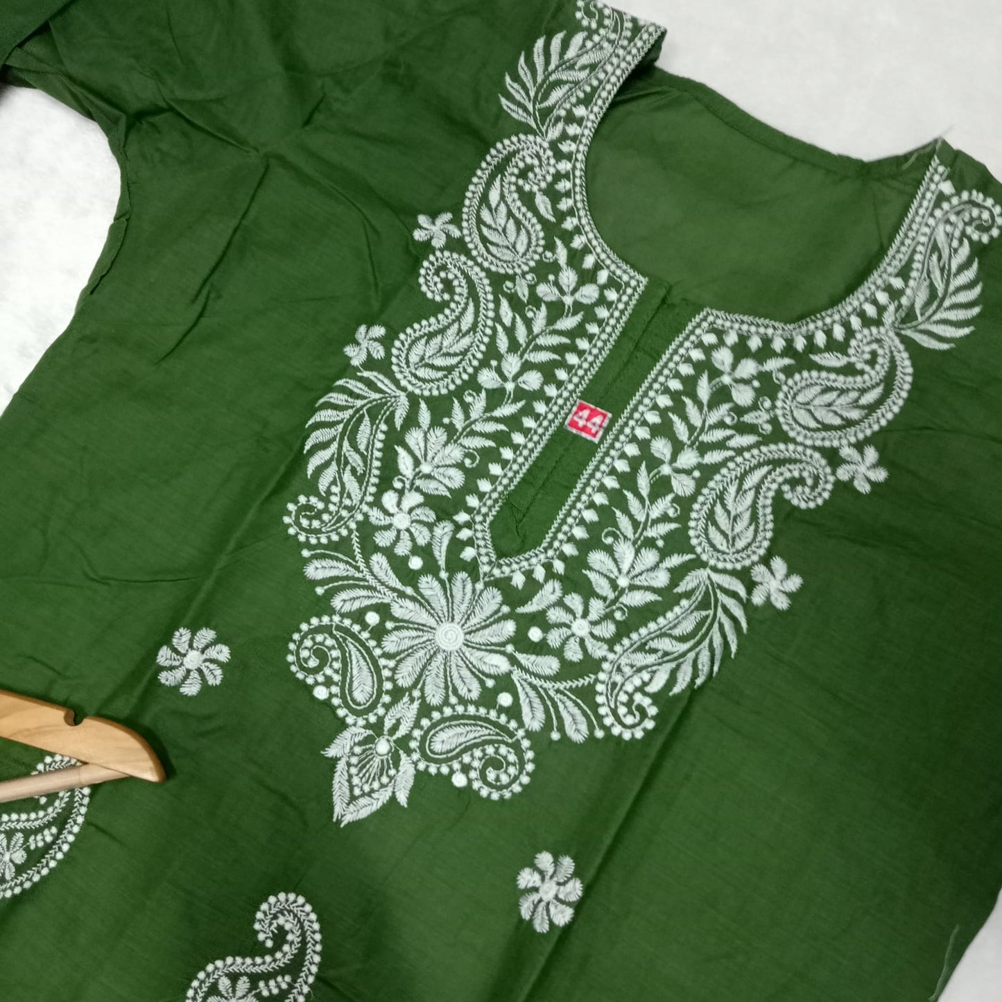 Cotton Machine Work Chikankari Kurti - Mehendi Colour - Chikankaar