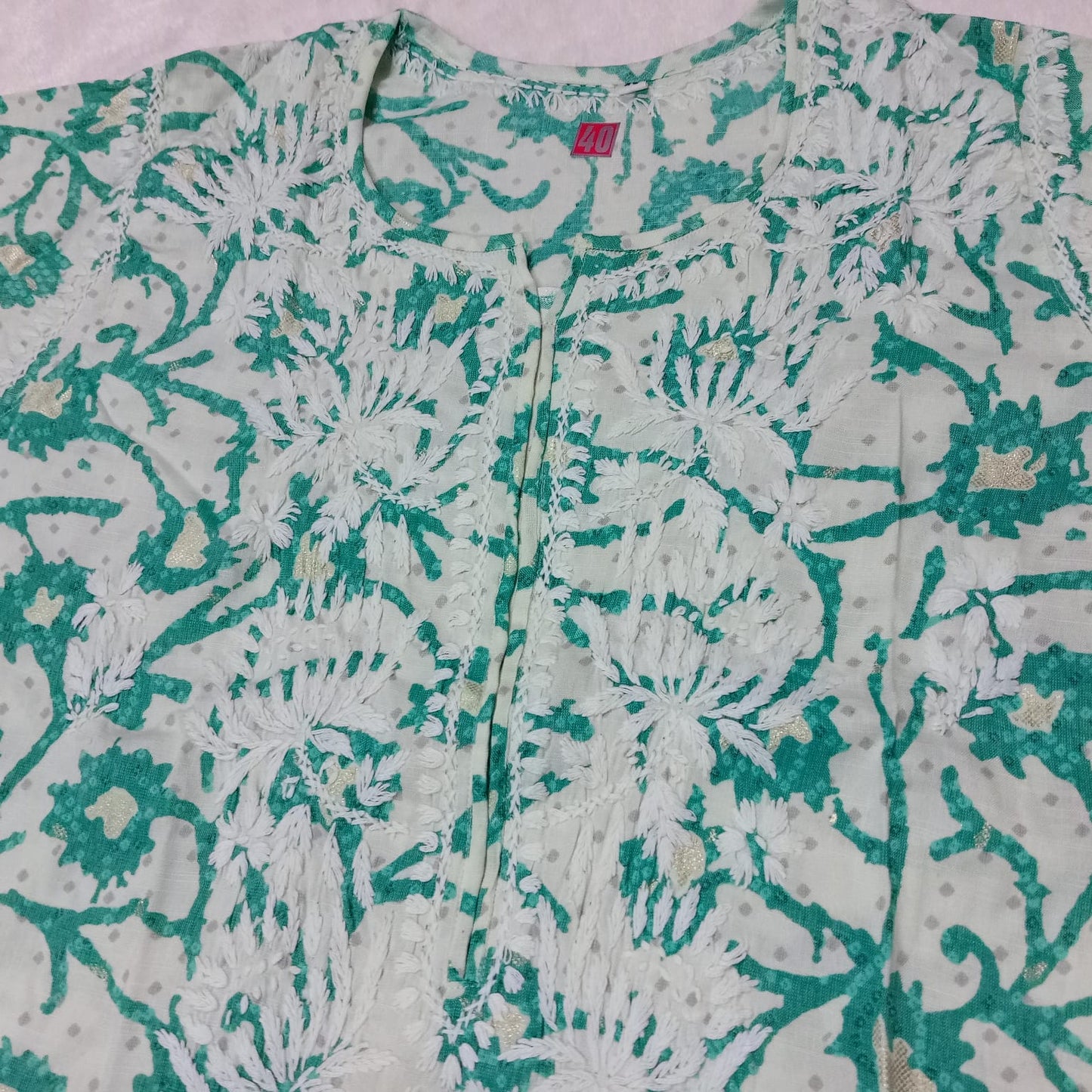 Modal Slub Chikankari Lotus Work Kurti -Sea Green Colour - Chikankaar