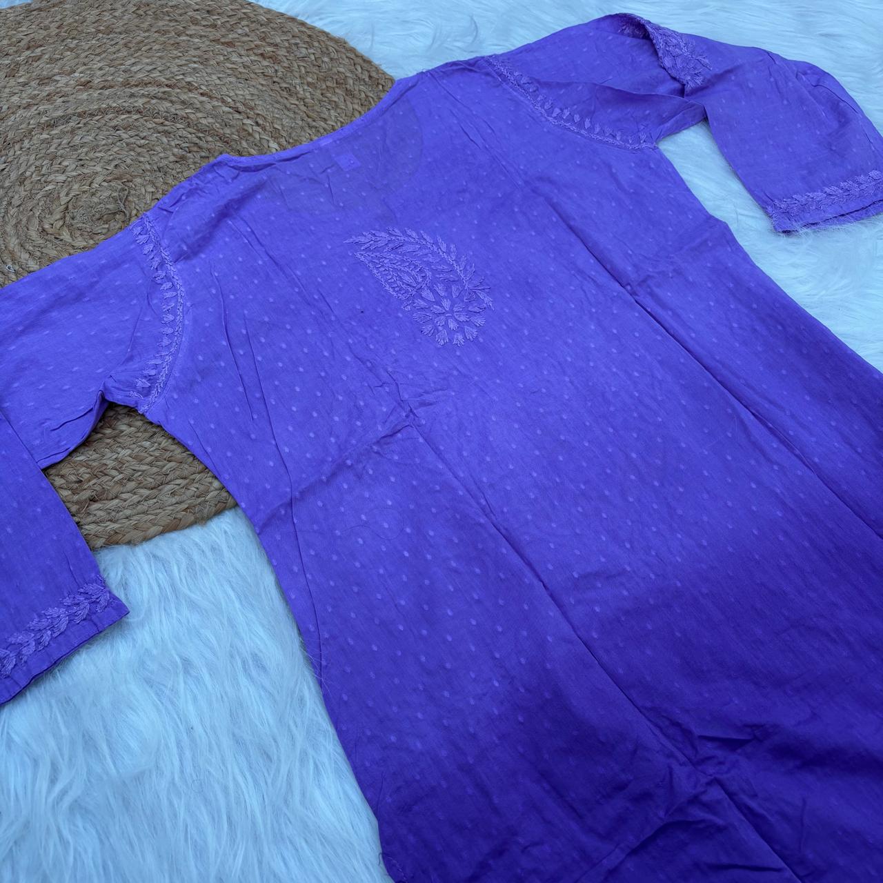 Tamanna Ombre Shaded Dobby Cotton Chikankari Kurti - Purple Colour