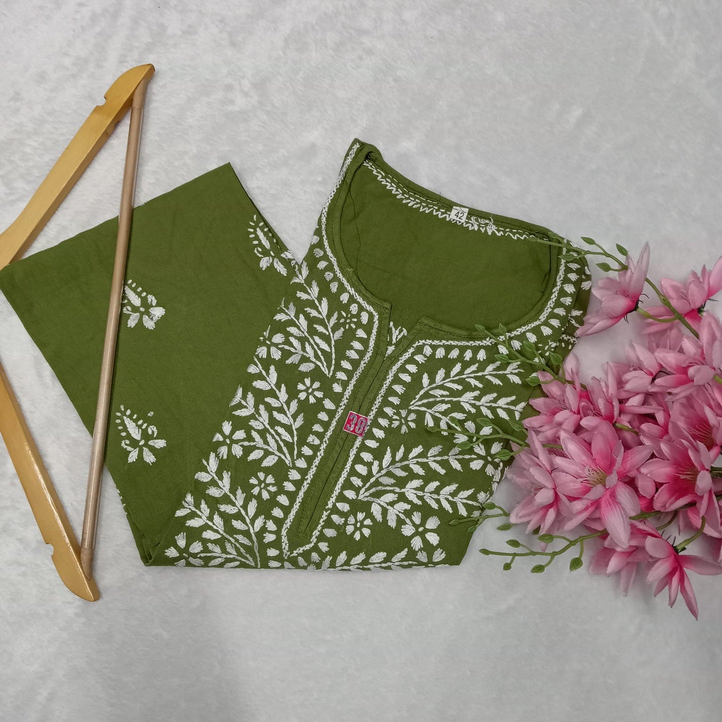 Soft Rayon Chikankari Ghaspatti Work Kurti Dark Green -Colour - Chikankaar