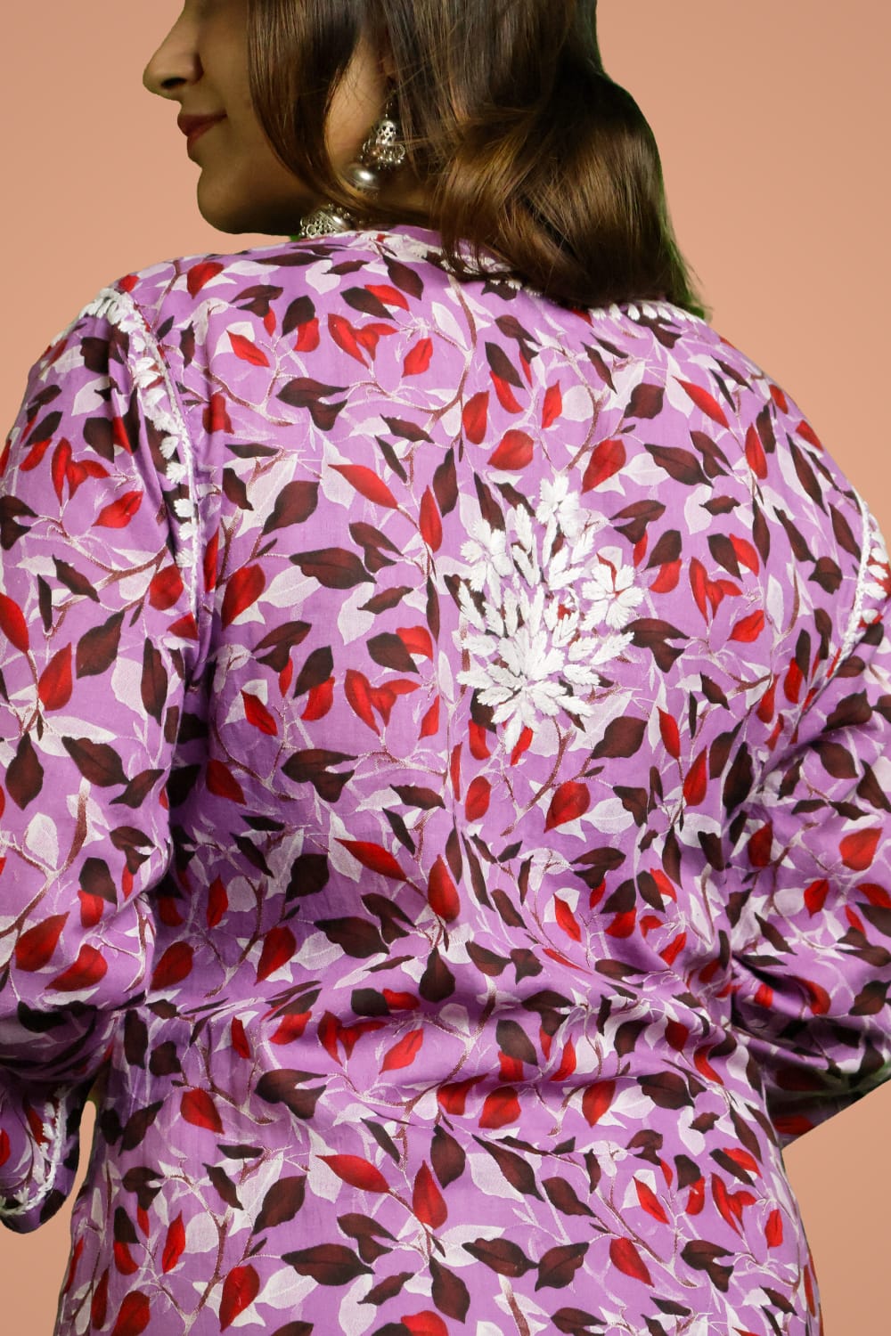 Emaya Pure Mulmul Chikankari Handwork Kurti - Lavender Colour