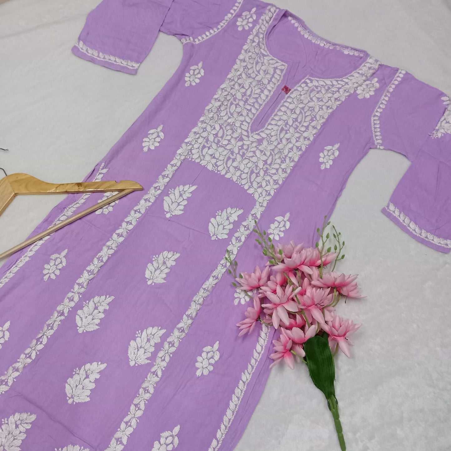 Soft Rayon Heavy Chikankari Panel Work Kurti -Purple Colour - Chikankaar