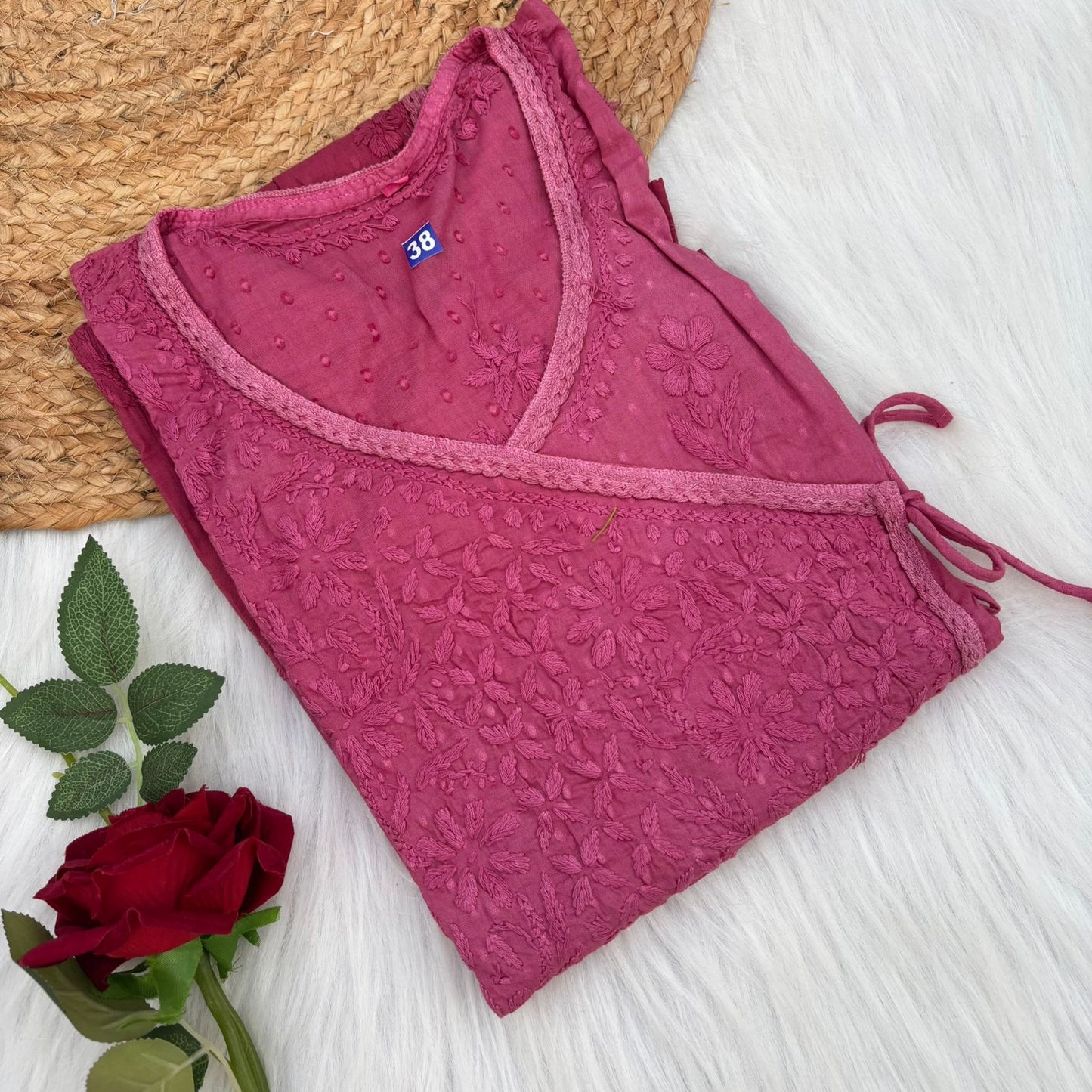 Shazia Ombre Shaded Dobby Cotton Chikankari Angarakha - Magenta Colour