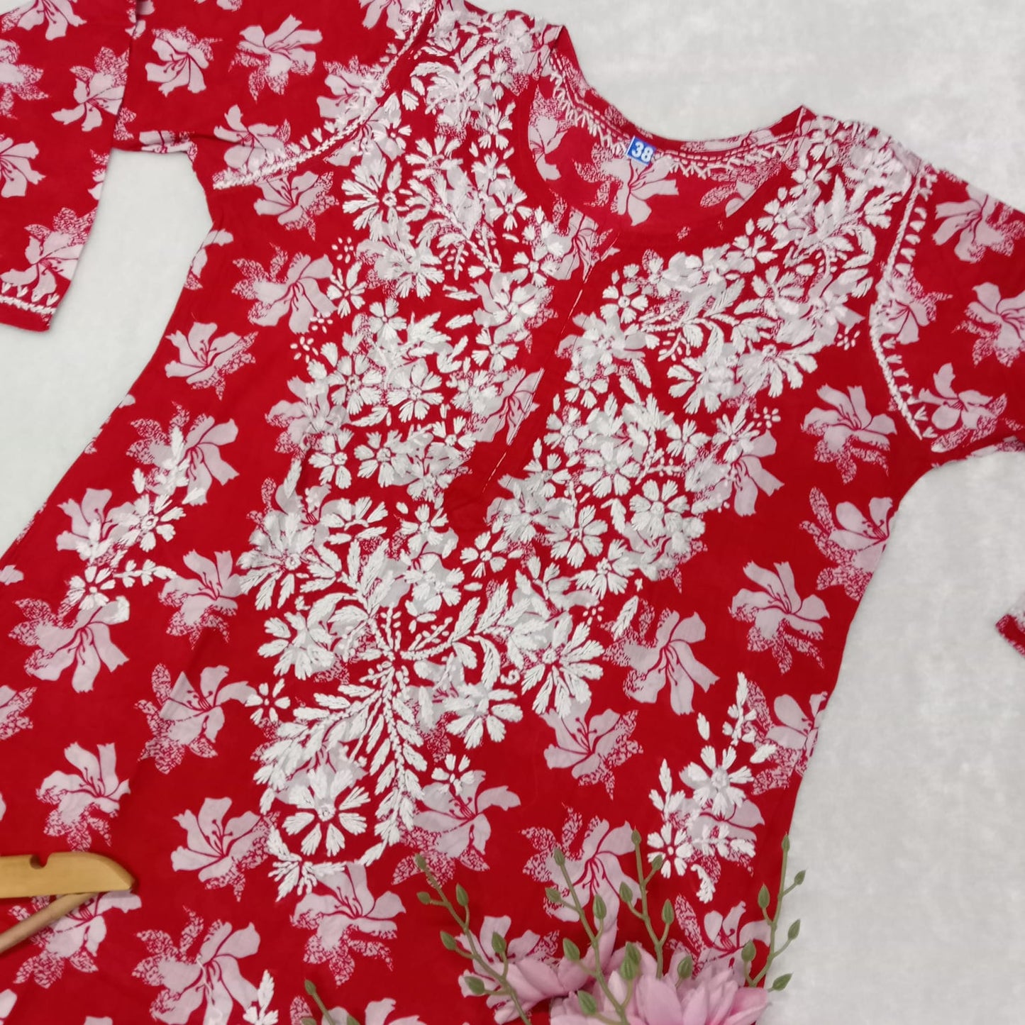 Suhana Khan Inspired Pure Mulmul Chikankari Kurti- Red Colour - Chikankaar