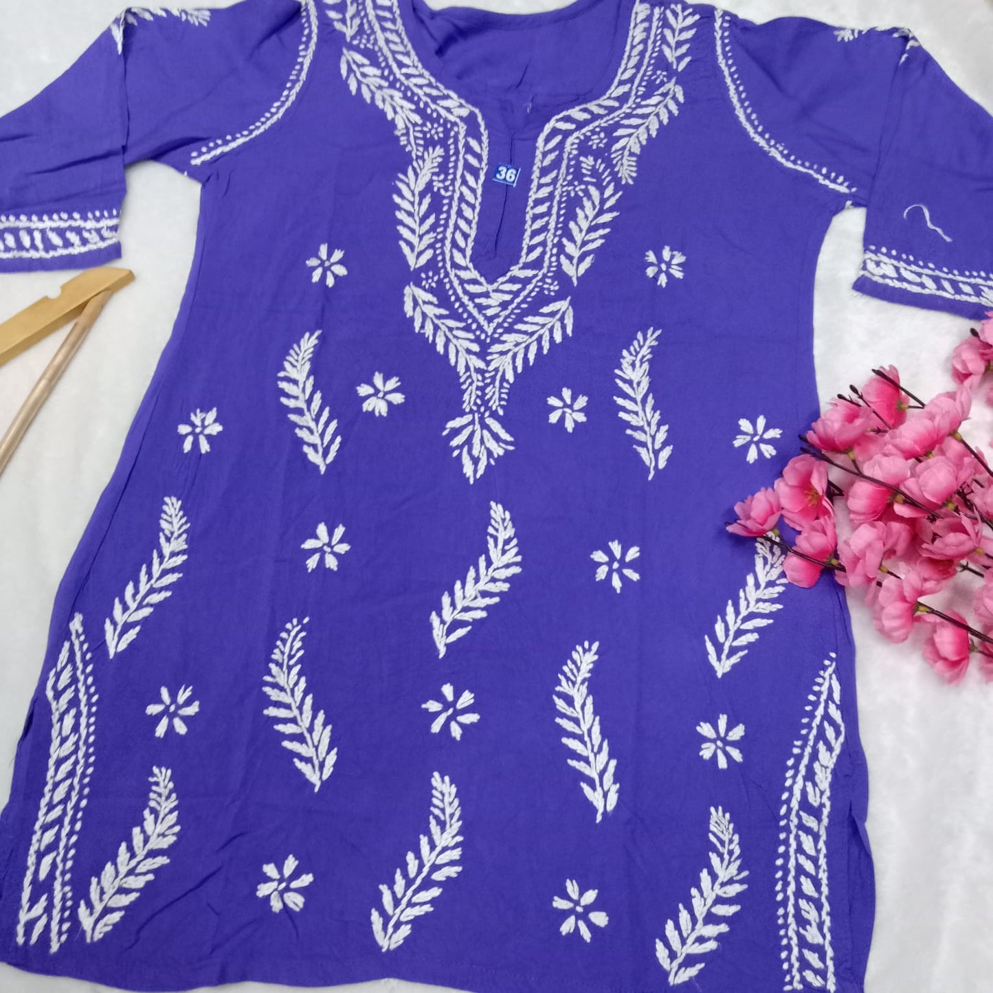 Inaya Rayon Chikankari Handwork Short Kurti -Purple colour - Chikankaar