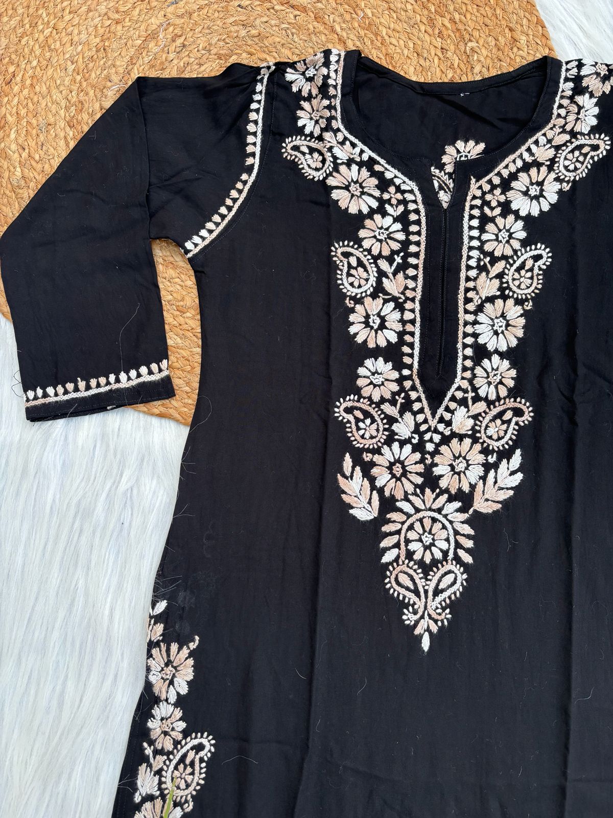 Ghada Soft Rayon Lucknowi Handwork Chikankari Kurti - Cream Colour