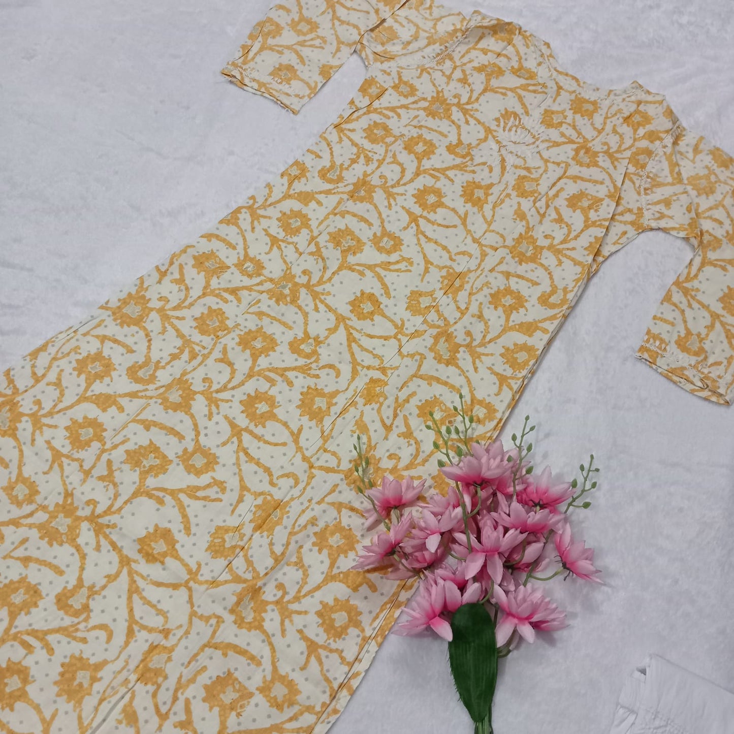 Modal Slub Chikankari Lotus Work Kurti -Yellow Colour - Chikankaar