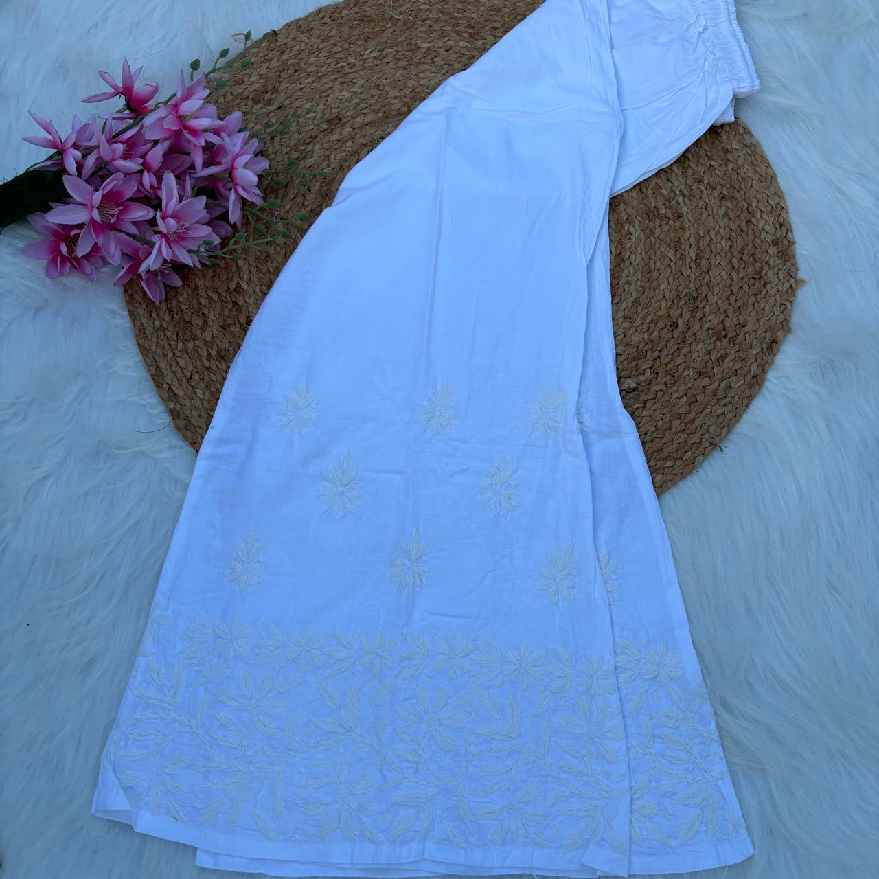 Sara Chikankari Cotton Plazo - White Colour - Chikankaar
