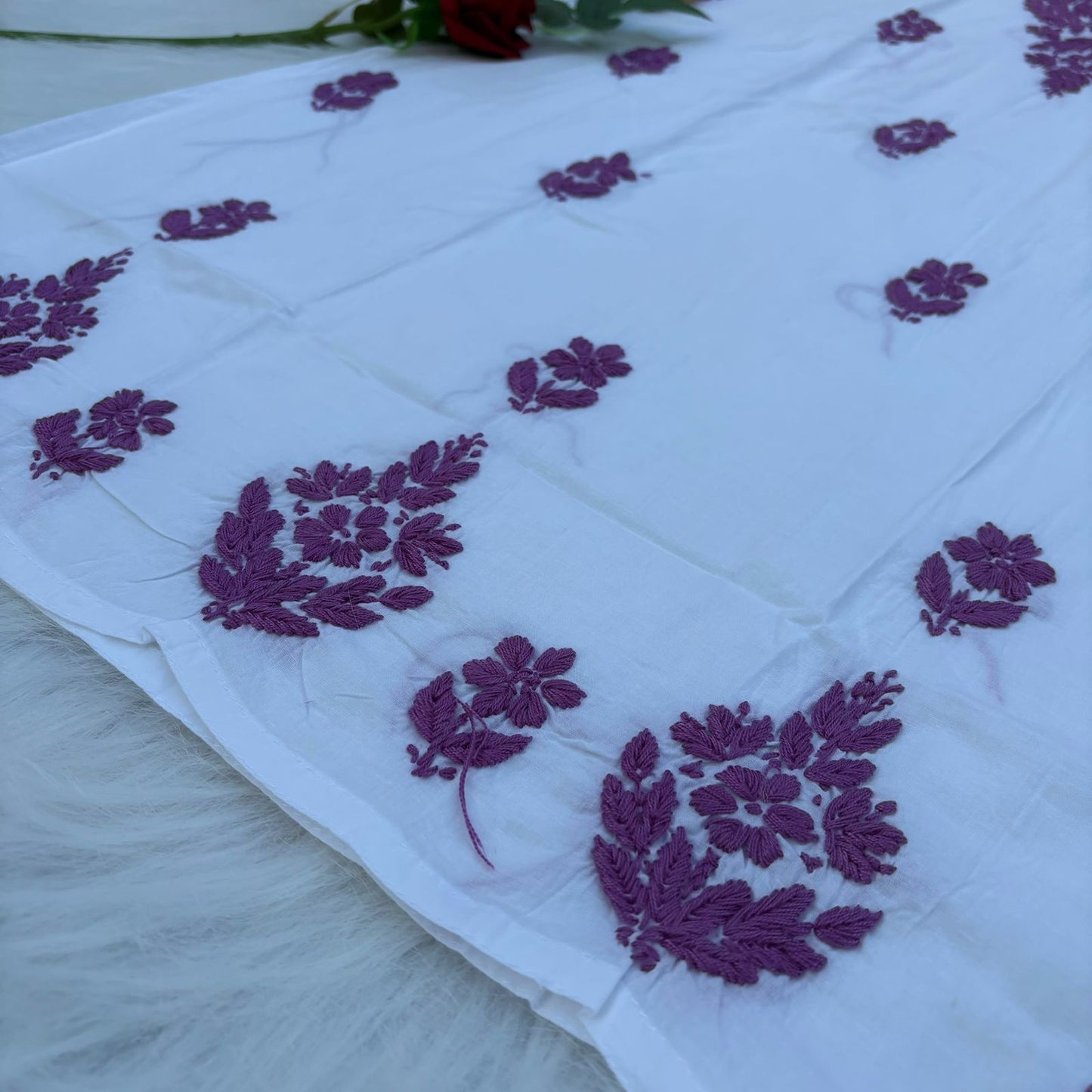Shraddha Kapoor inspired Pure Cotton Chikankari Kurti - White Mauve Color - Chikankaar