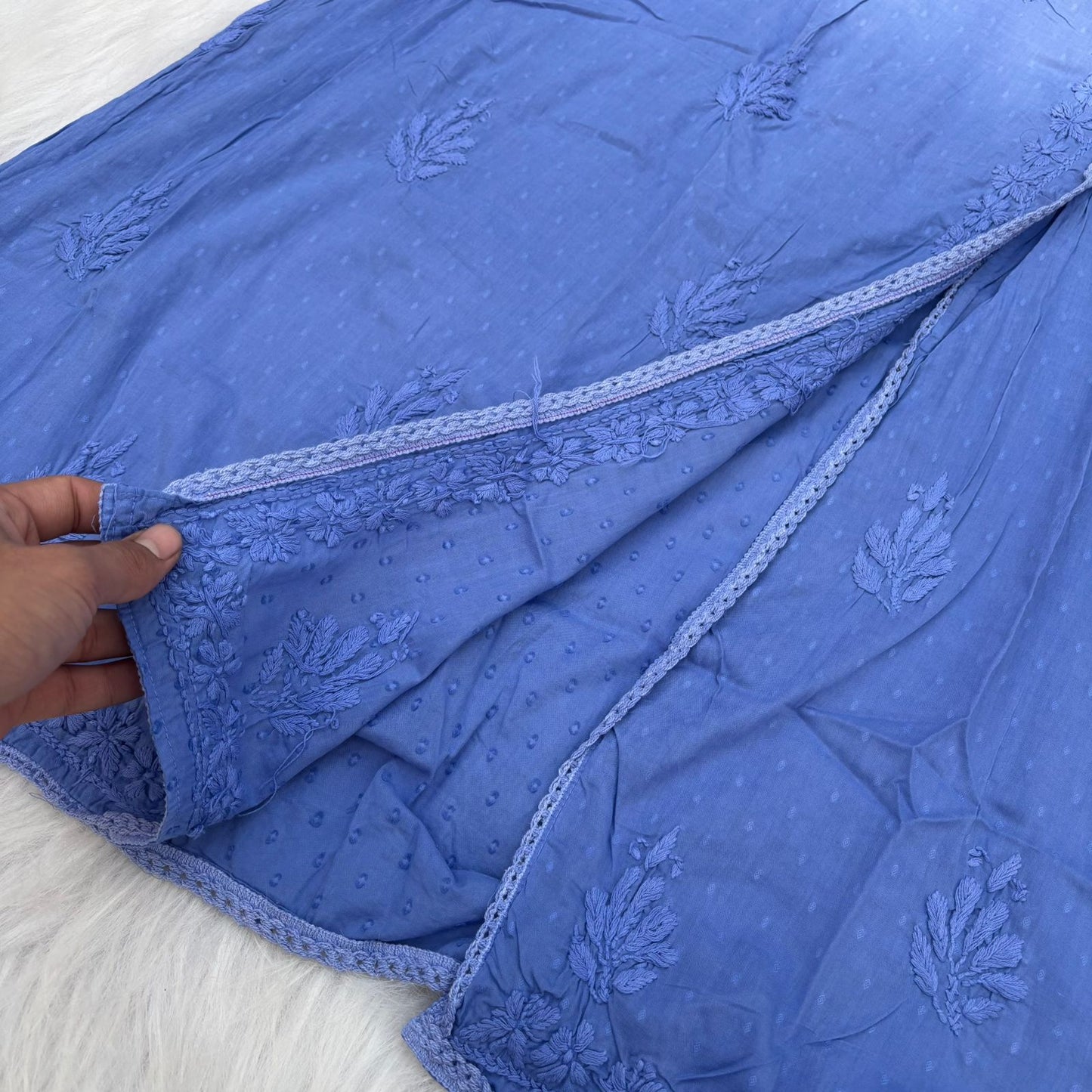 Shazia Ombre Shaded Dobby Cotton Chikankari Angarakha - Ocean Blue Colour