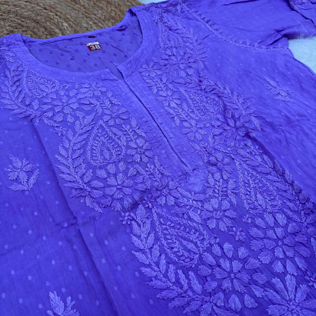 Tamanna Ombre Shaded Dobby Cotton Chikankari Kurti - Purple Colour