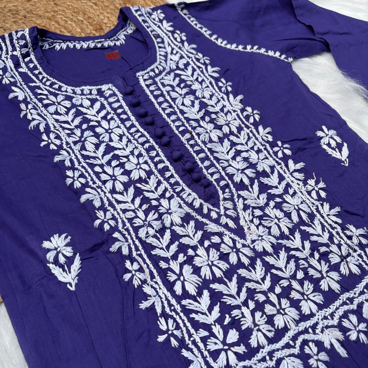 Shanaya Pure Cotton Chikankari Kurti Purple Colour