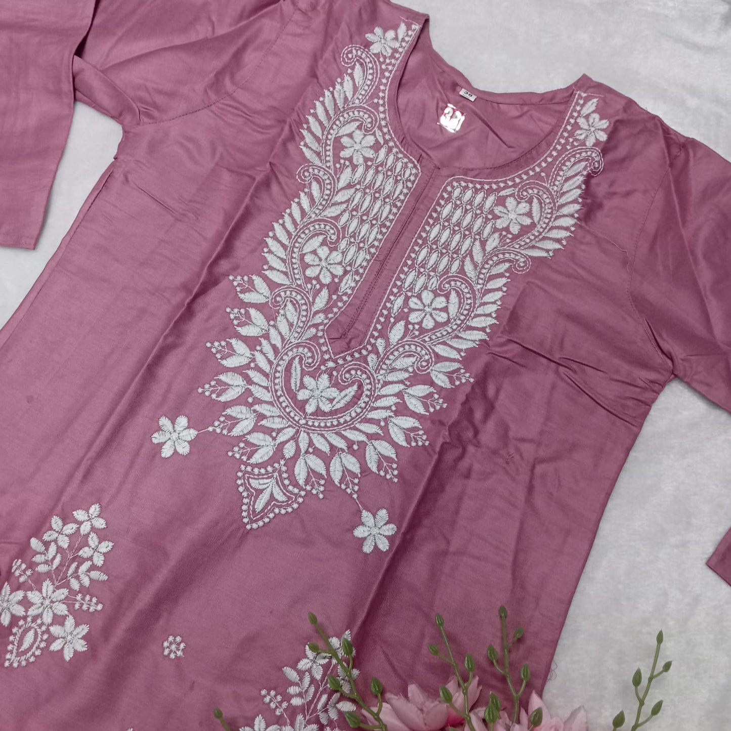 Rayon Chikankari Machine Work Kurti Plazo Set- Fuschia Colour - Chikankaar