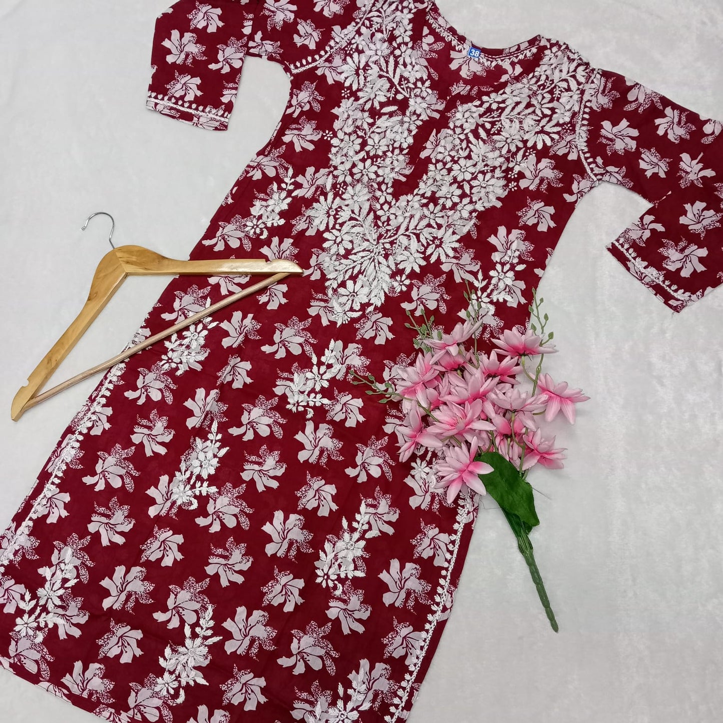 Suhana Khan Inspired Pure Mulmul Chikankari Kurti- Maroon Colour - Chikankaar