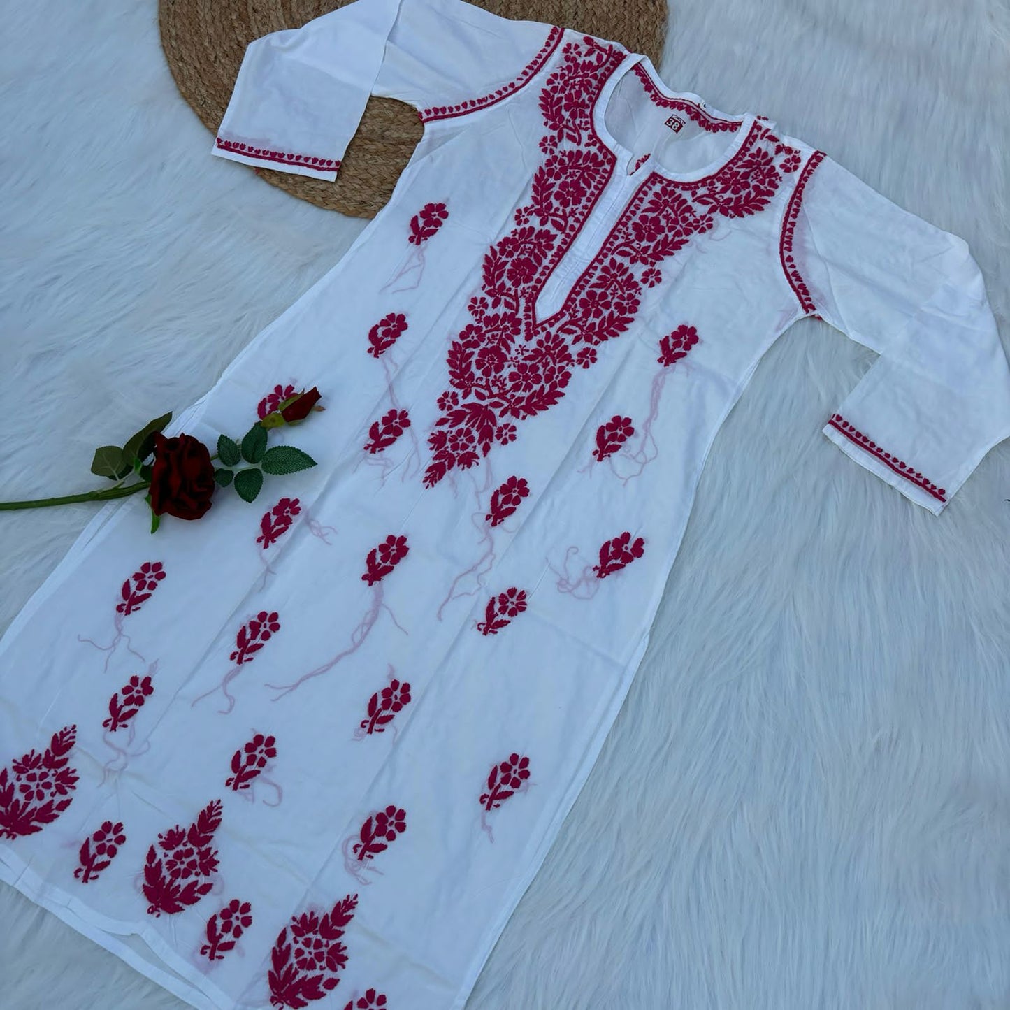 Shraddha Kapoor inspired Pure Cotton Chikankari Kurti - Rani Colour - Chikankaar