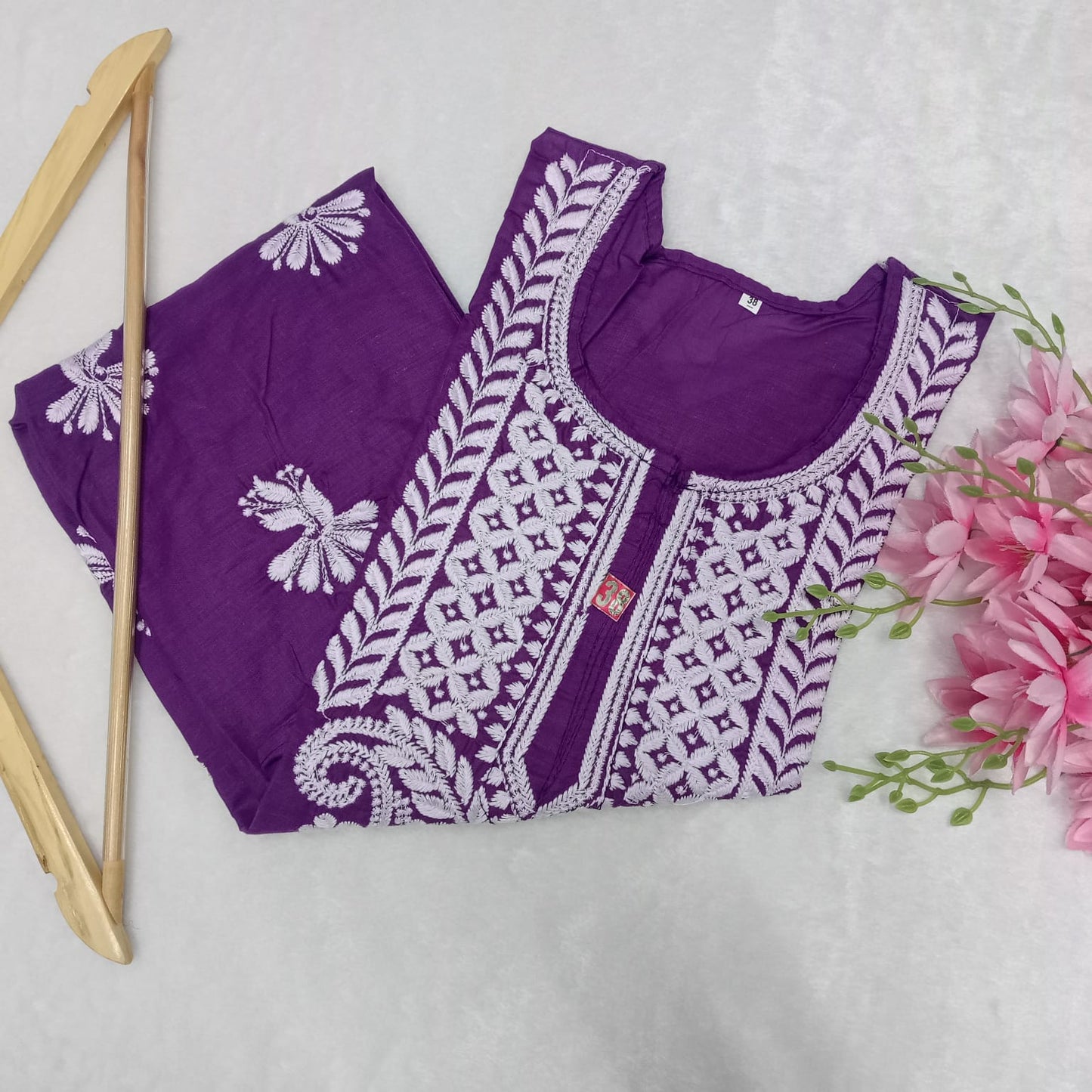 Cotton Machine Work Chikankari Kurti Light - Wine Colour - Chikankaar