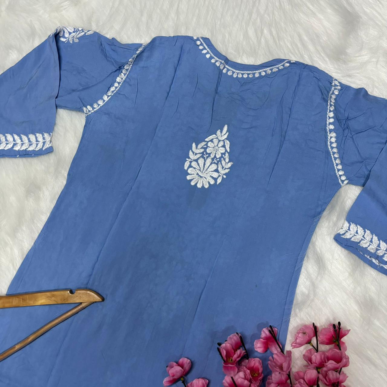 Avneet Kaur Inspired Modal Chikankari Kurti - Sky Blue colour - Chikankaar