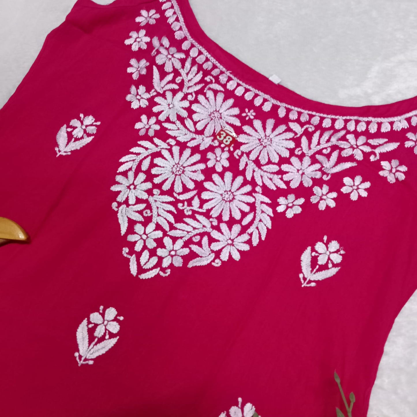 Nafisa Chikankari Sleeveless Short Kurti - Rani Colour - Chikankaar