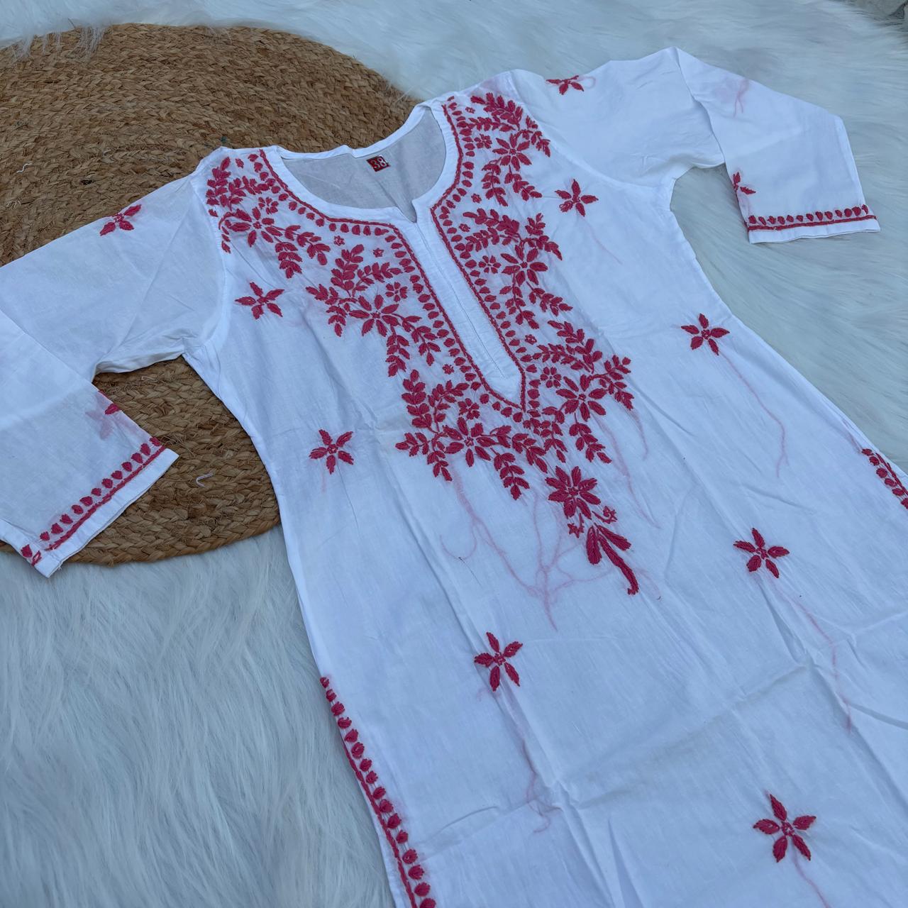 Shraddha Kapoor inspired Pure Cotton Chikankari Kurti - Pink Colour - Chikankaar