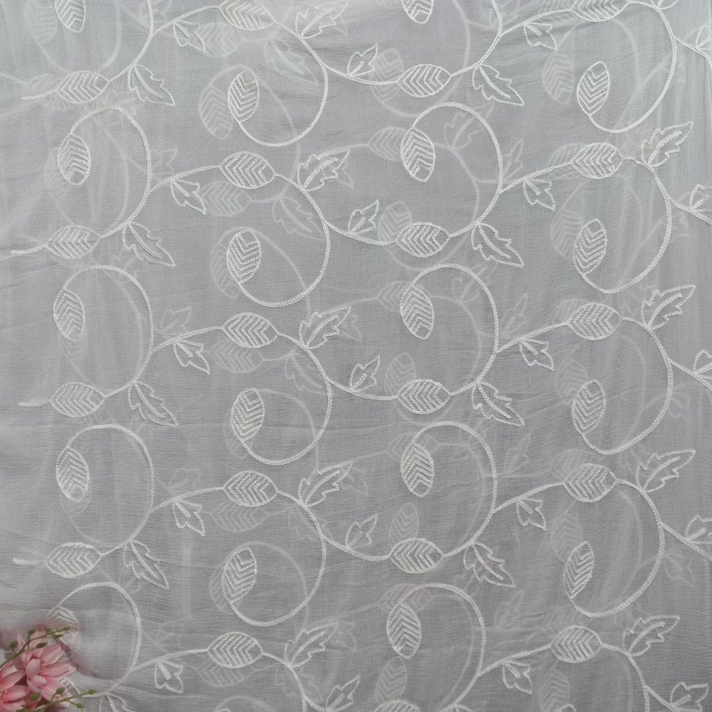 CHIFFON CHIKANKARI DYEABLE DUPATTA - Chikankaar