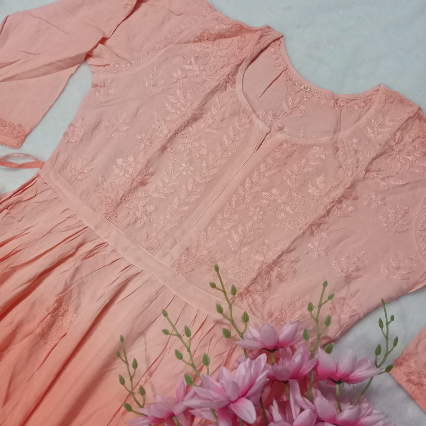 Pure Modal Dual Shaded Chikankari Gown With Dori -Peach Colour - Chikankaar