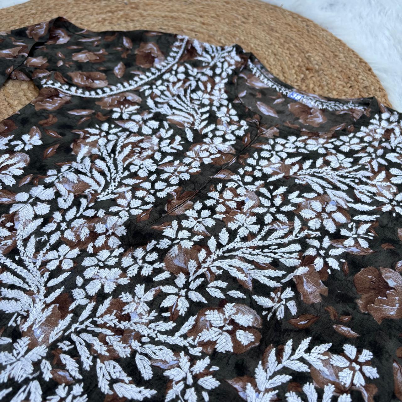 Sana Pure Mulmul Chikankari Handwork Kurti - Dark Green Colour