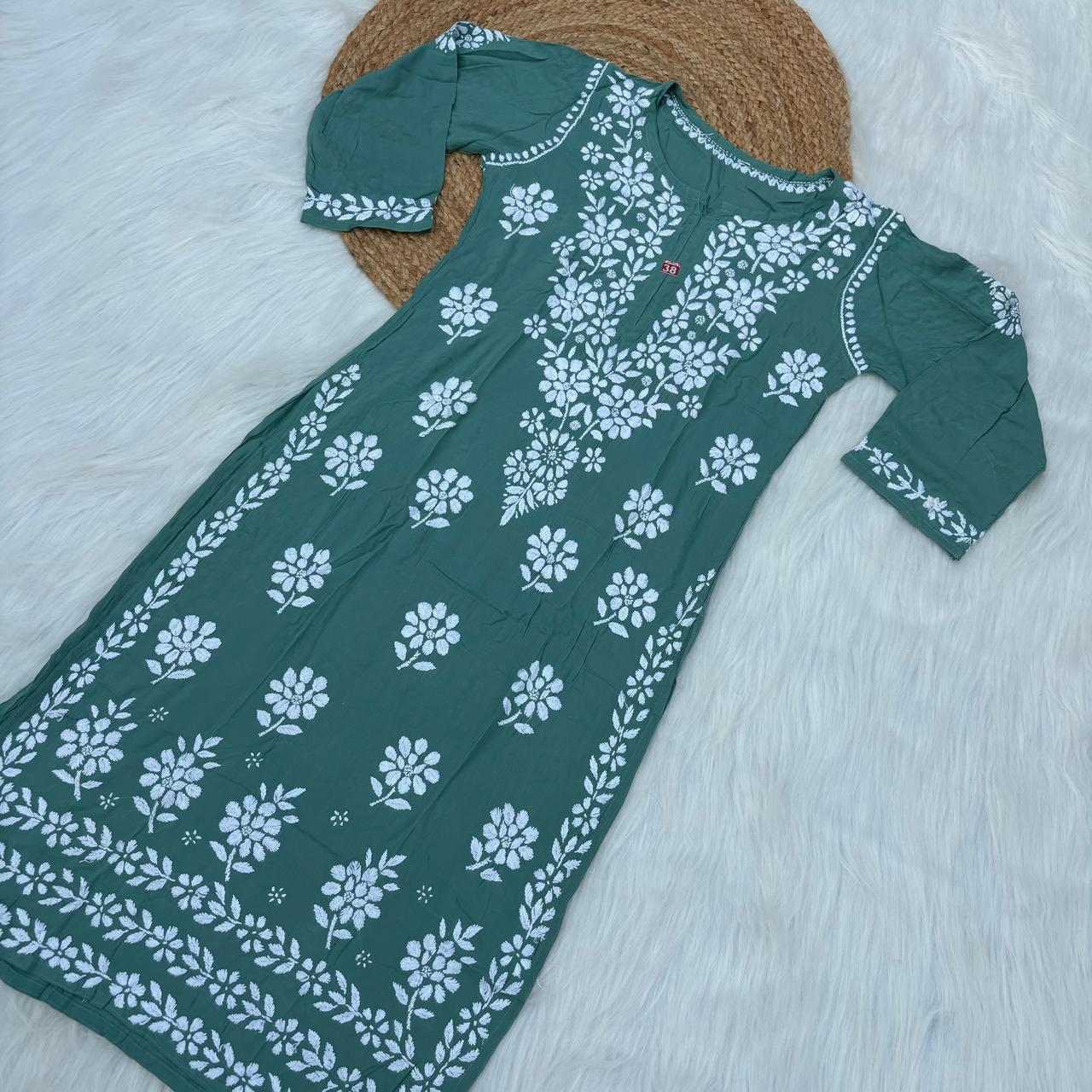 Avneet Kaur Inspired Modal Chikankari Kurti - Pista colour - Chikankaar