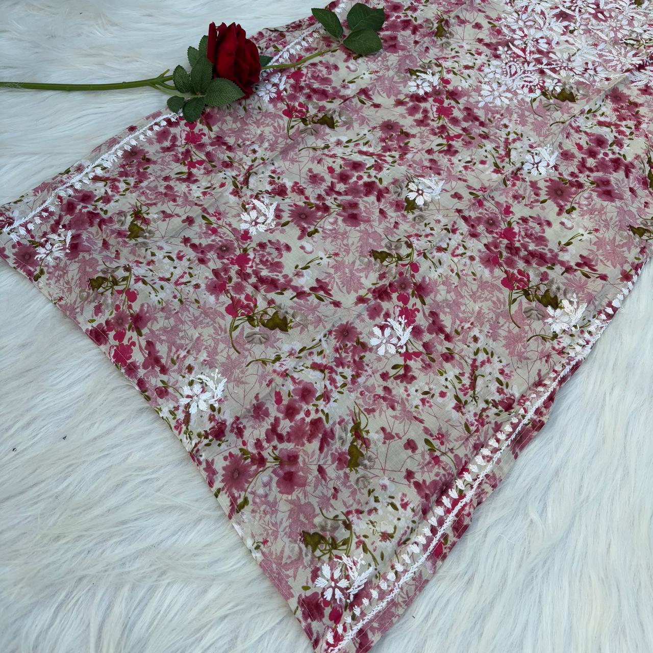 Hana Mulmul Chikankari Noodle Strap Short Kurti -Dark Pink colour (Length - 38")