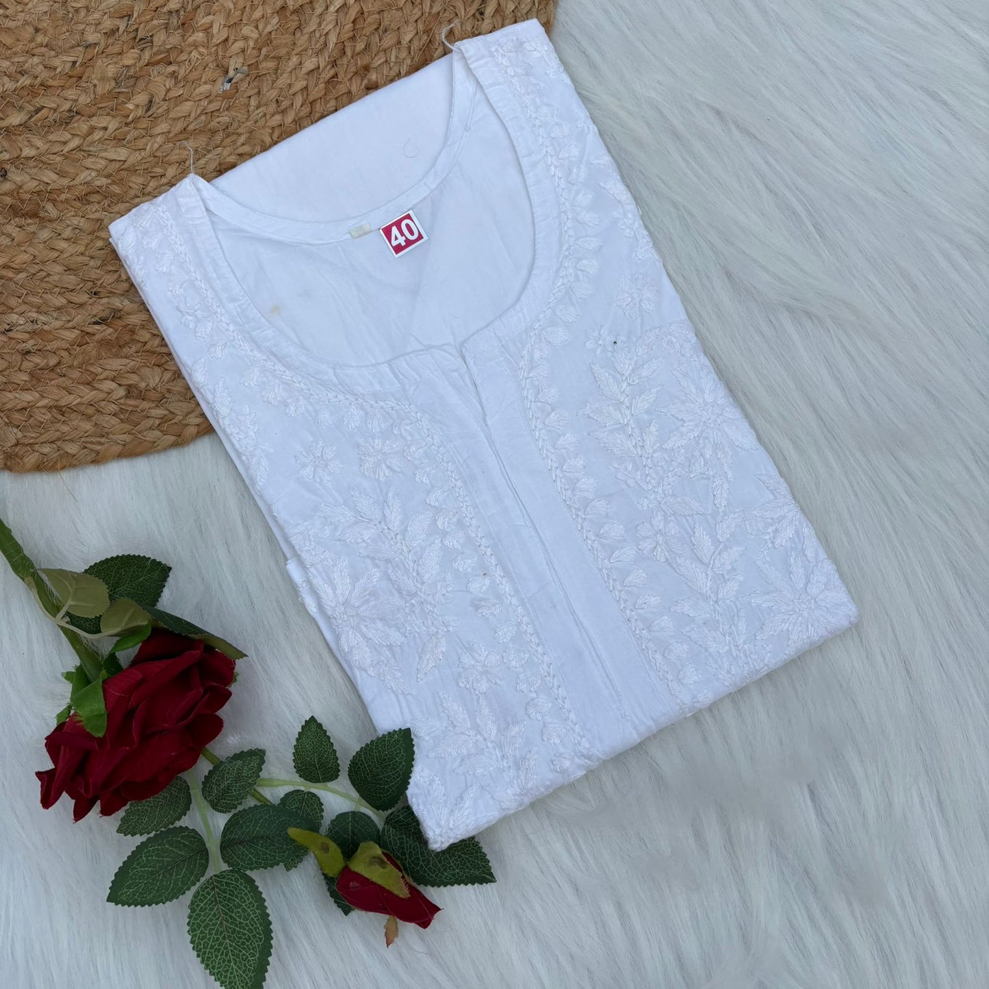 Arfa Pure Cotton Chikankari Kurti - White Color - Chikankaar