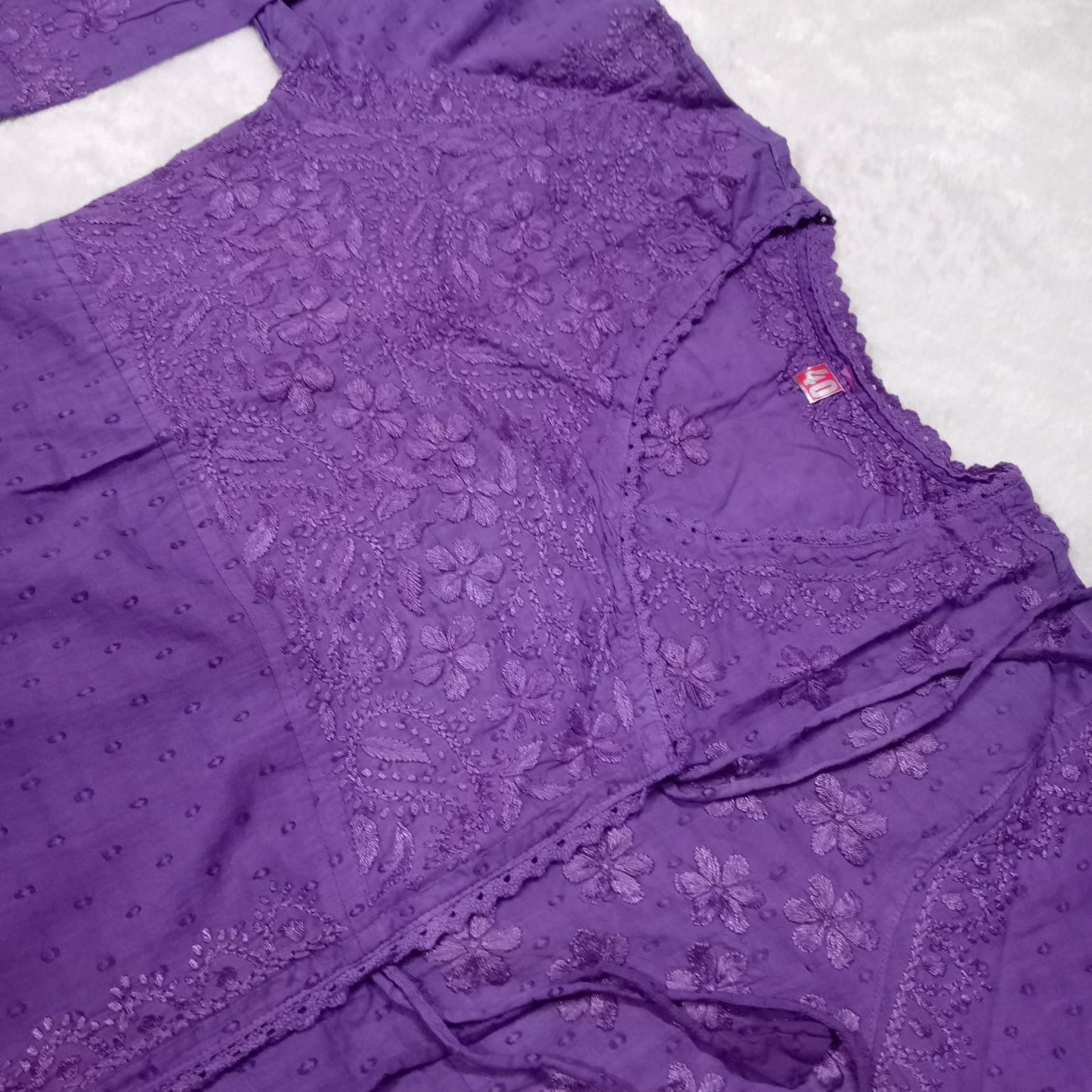 Ombre Shaded Dobby Cotton Chikankari Angarakha - Violet Colour - Chikankaar