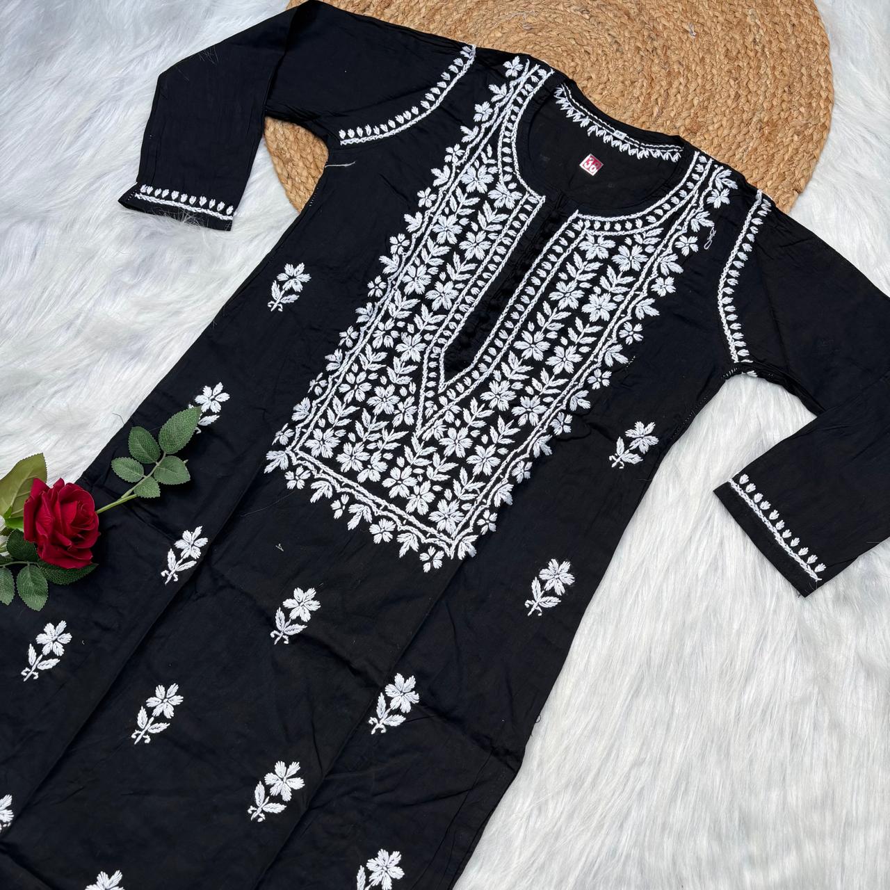 Shanaya Pure Cotton Chikankari Kurti Black Colour