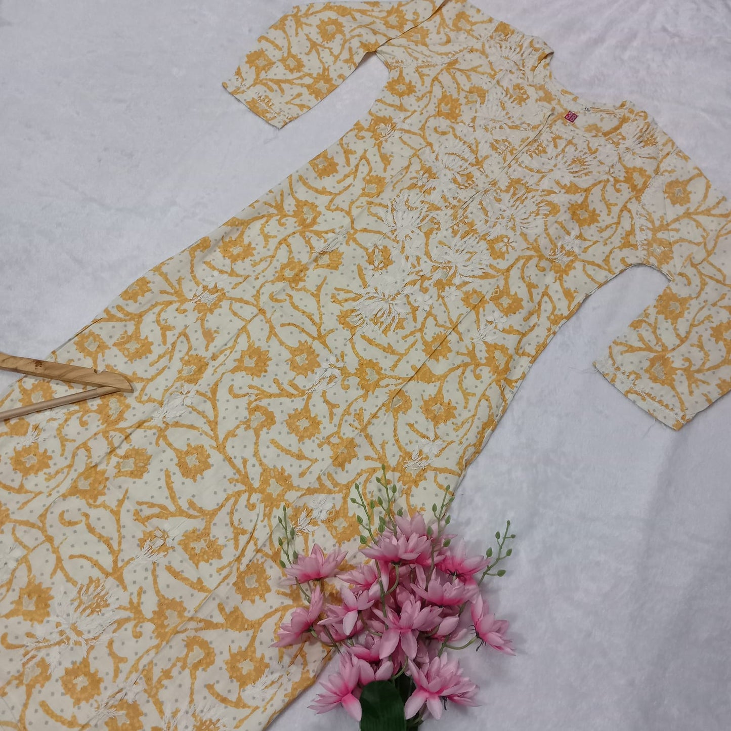 Modal Slub Chikankari Lotus Work Kurti -Yellow Colour - Chikankaar