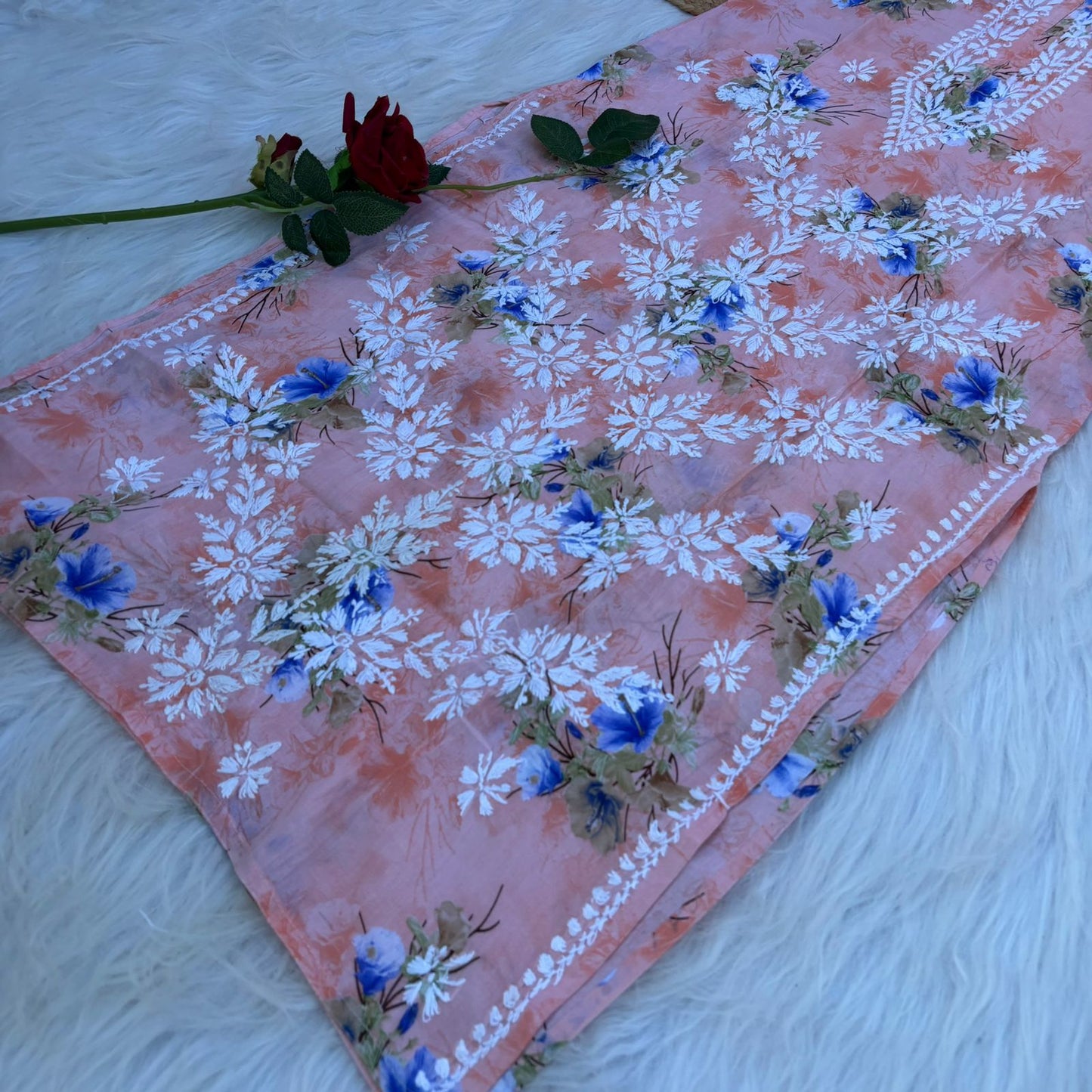 Rasha Pure Mulmul Chikankari Kurti - Peach Color