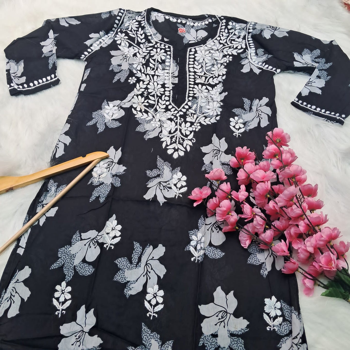 Suhana Khan Inspired Pure Mulmul Chikankari Kurti- Black Colour - Chikankaar