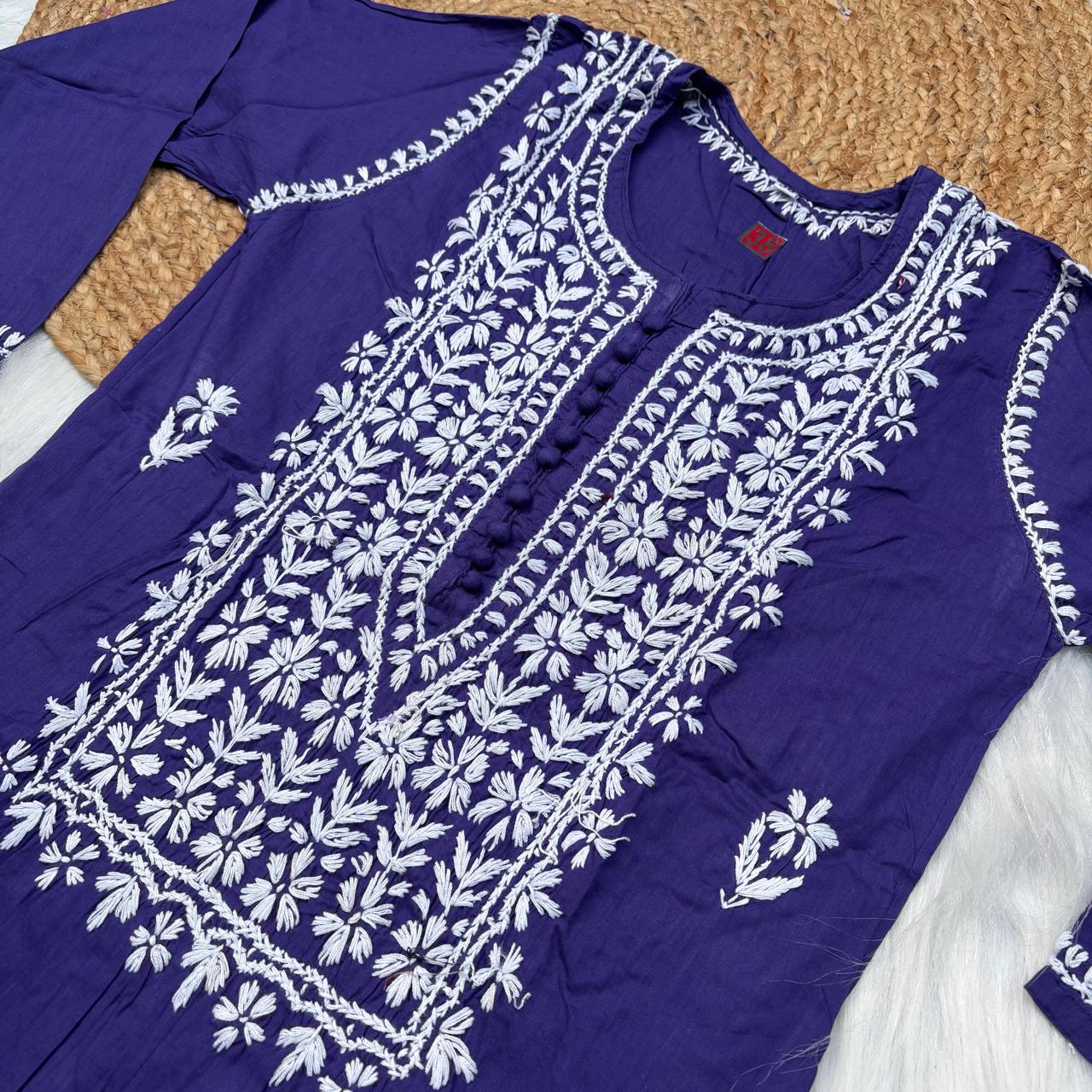 Shanaya Pure Cotton Chikankari Kurti Purple Colour