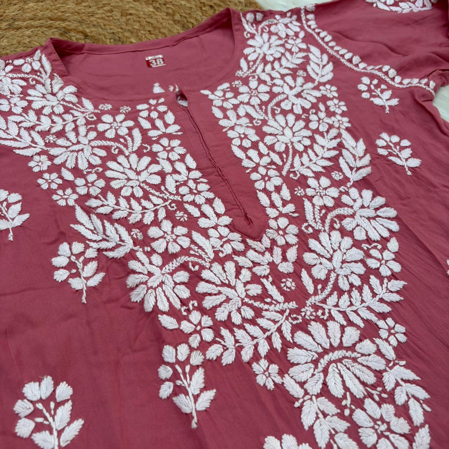 Maysa Soft Rayon Chikankari Kurti - Gazri Colour