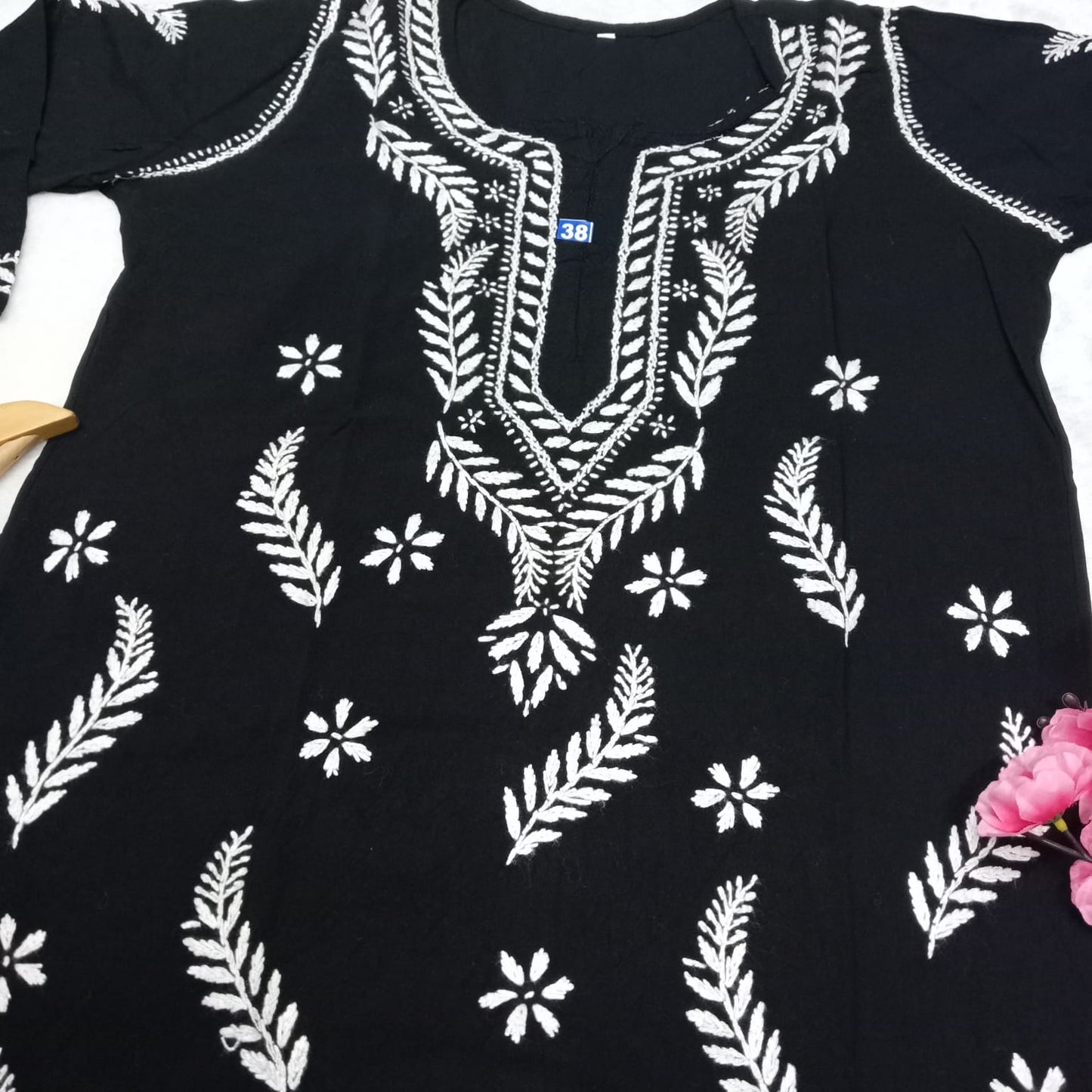 Inaya Rayon Chikankari Handwork Short Kurti -Black colour - Chikankaar