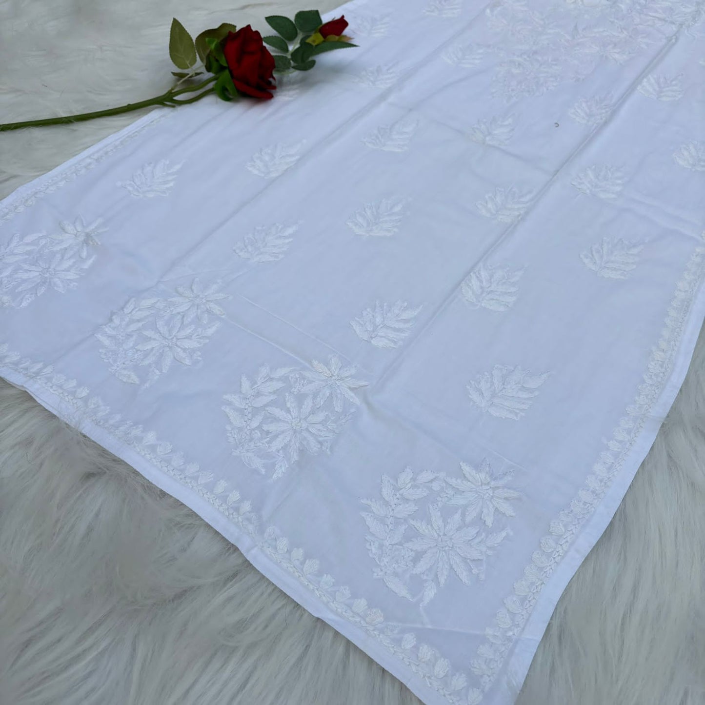 Arfa Pure Cotton Chikankari Kurti - White Color - Chikankaar