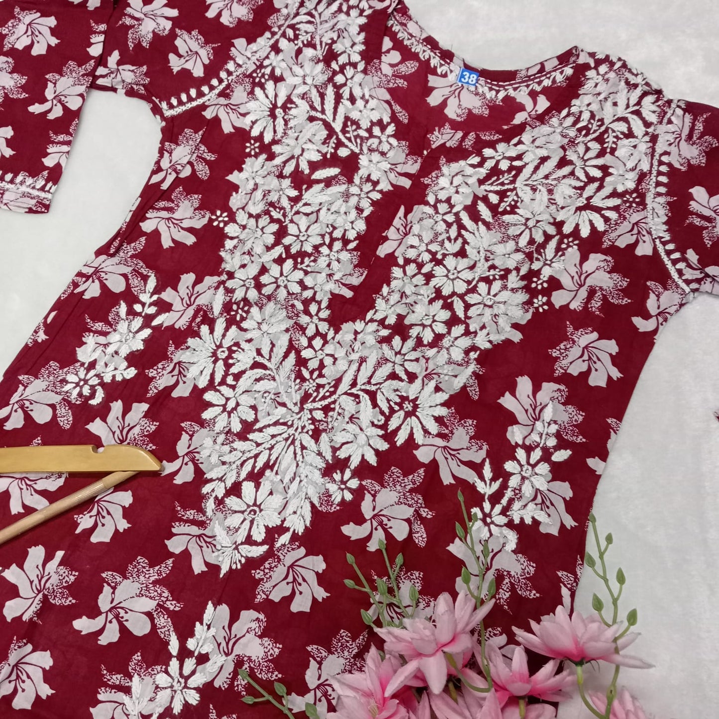 Suhana Khan Inspired Pure Mulmul Chikankari Kurti- Maroon Colour - Chikankaar
