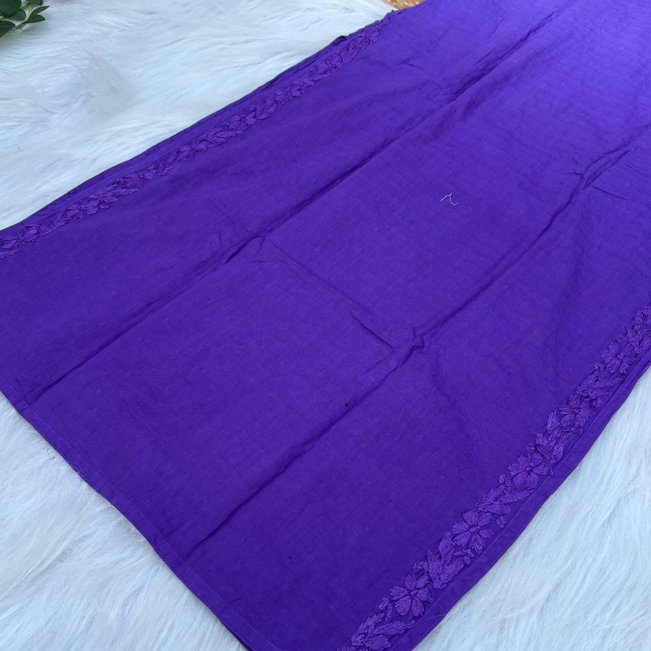 Sadia Dobby Cotton Ombre Shaded Chikankari Kurti with Collar - Purple Colour