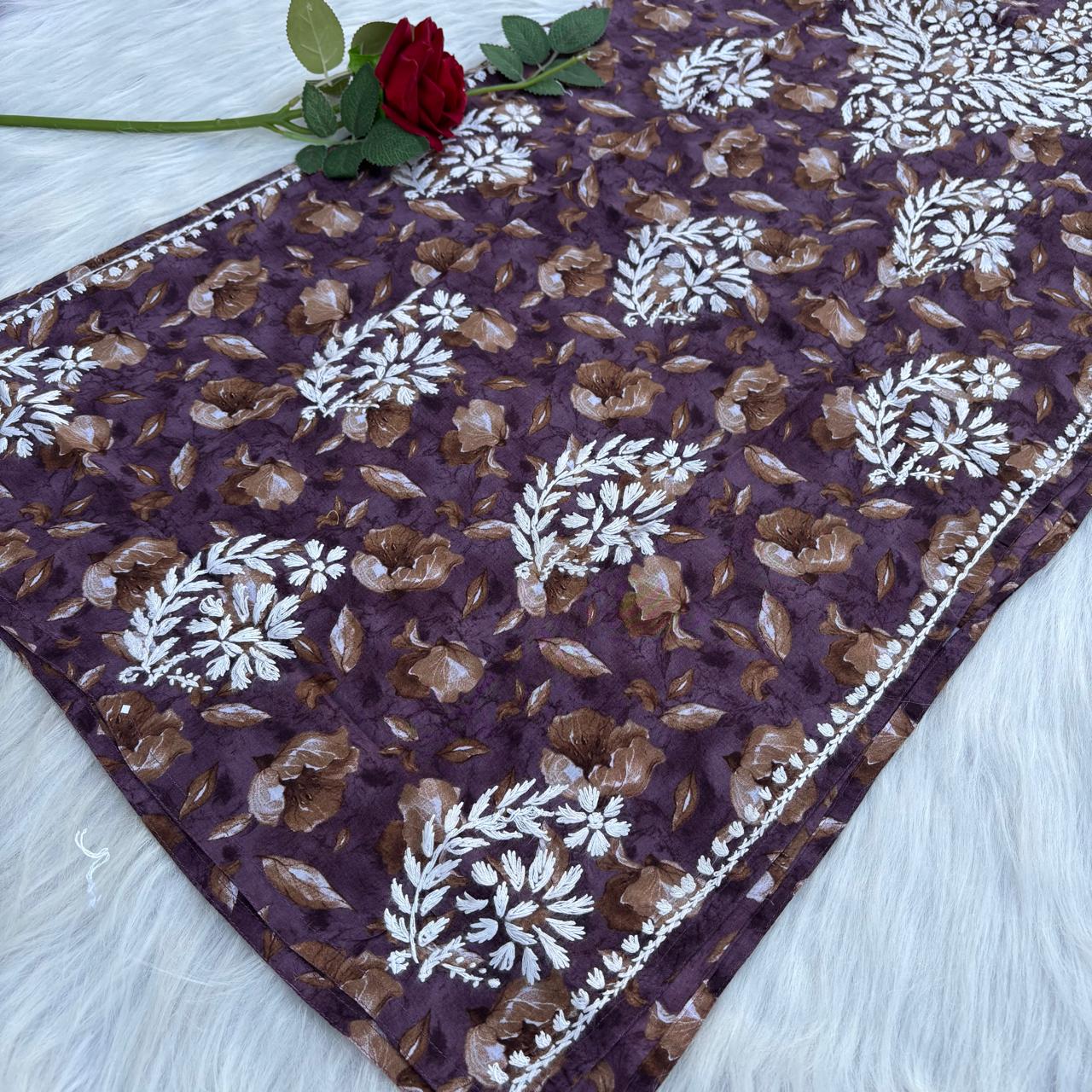 Sana Pure Mulmul Chikankari Handwork Kurti - Purple Colour