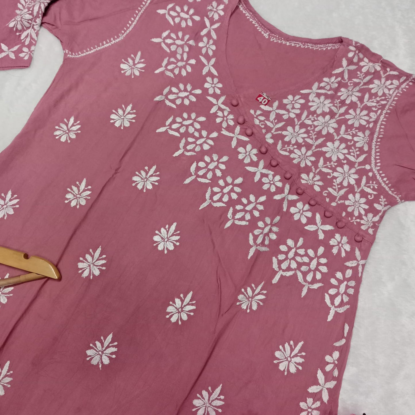 Zeenat Rayon Side Button Chikankari Kurti -Blush Colour - Chikankaar