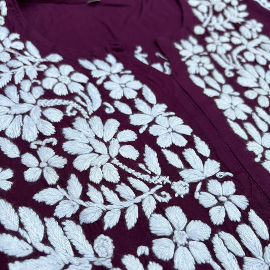 Maysa Soft Rayon Chikankari Kurti - Wine Colour